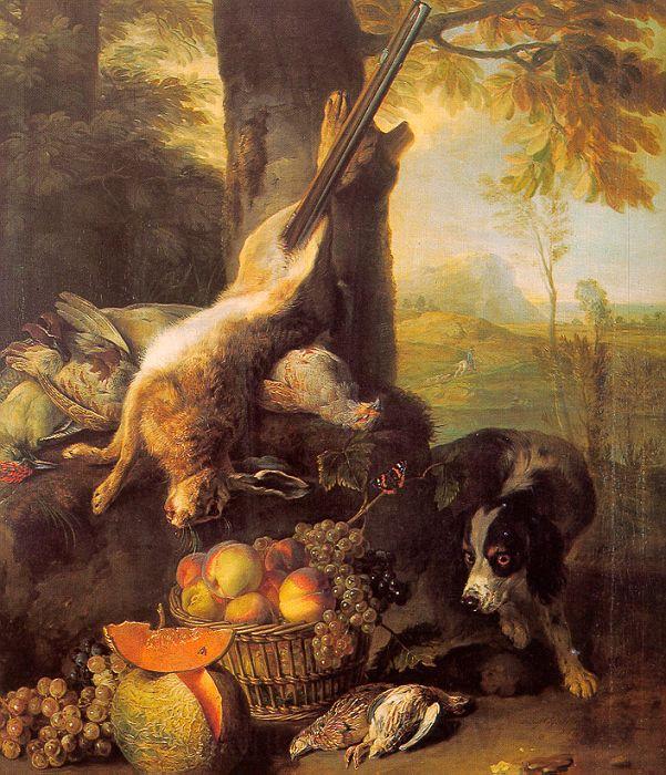 Francois Desportes Still Life with Dead Hare and Fruit Norge oil painting art
